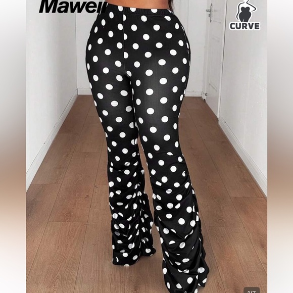 Pants - Black and White Polka Dot Flare Pants